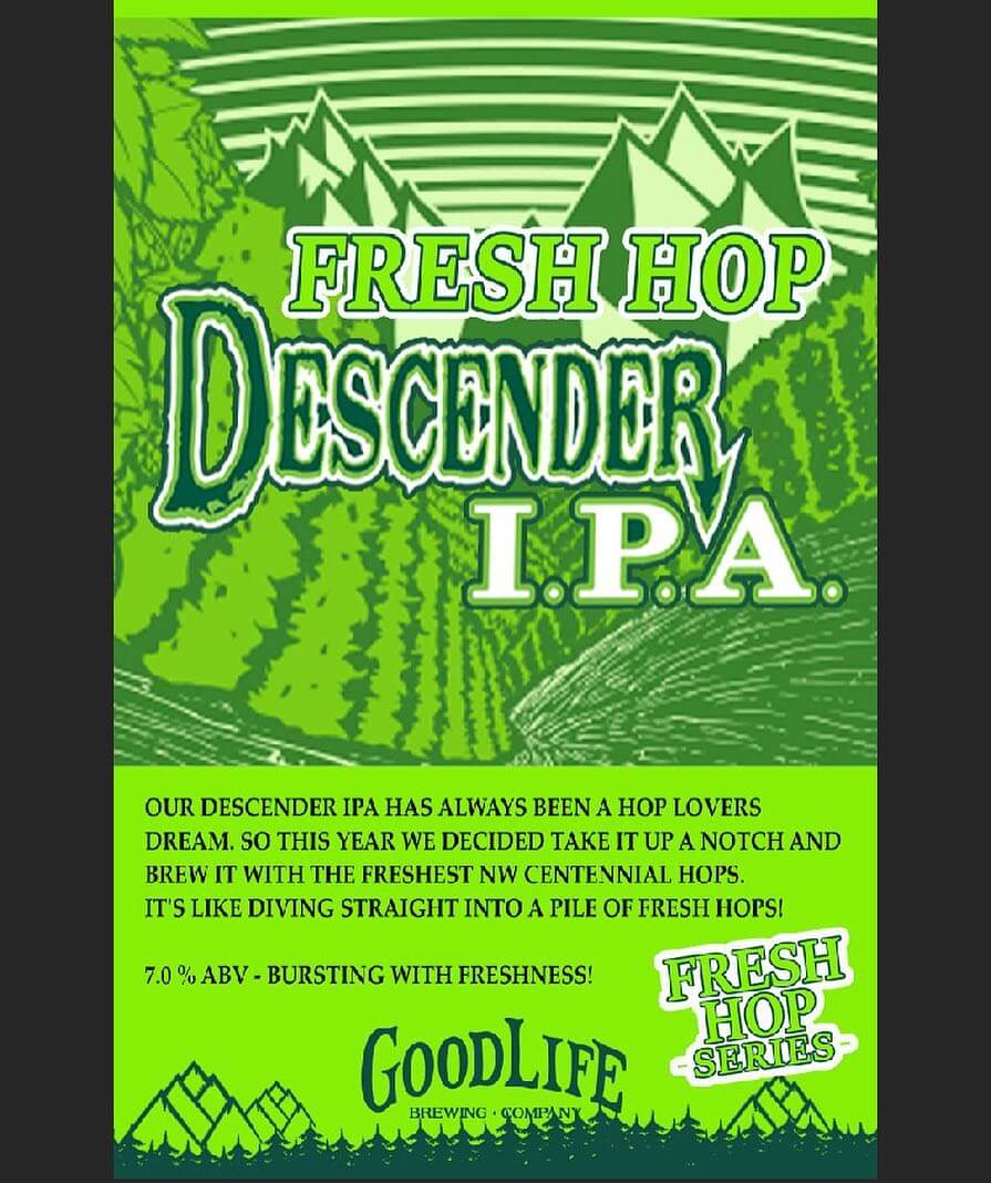 Fresh hop Descender IPA is now #ontap in the pub! Come and try it before it's gone!  #goodlifebrewing #freshhop #nectarofthegods #descenderipa