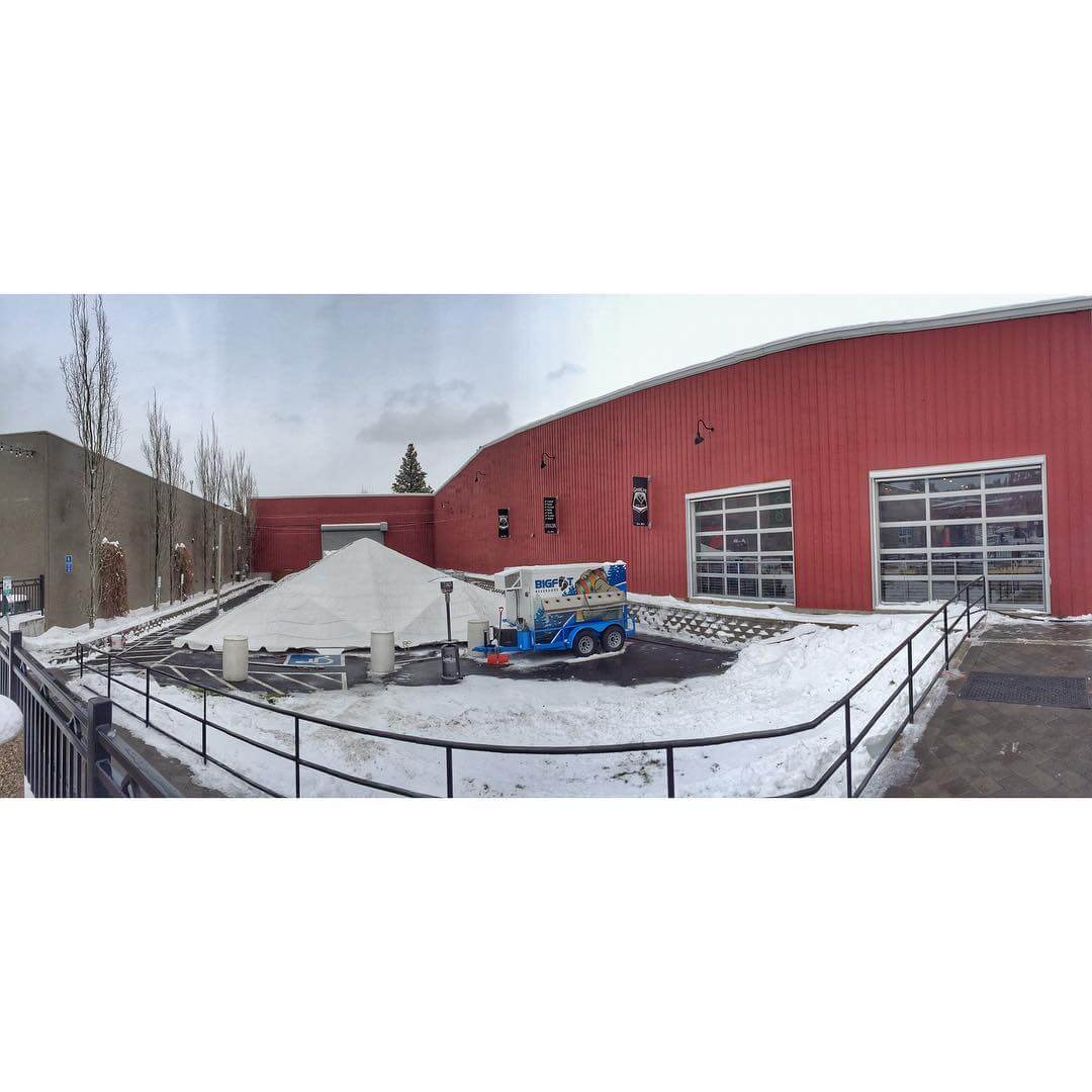 Things are looking great for the 4th Annual Central Oregon Winter Beer Fest presented by @bigfootbeverages! No more messy #biergarten, we'll be nice and dry TOMORROW! #cowbf16 starts at 2pm and ends at 9pm!