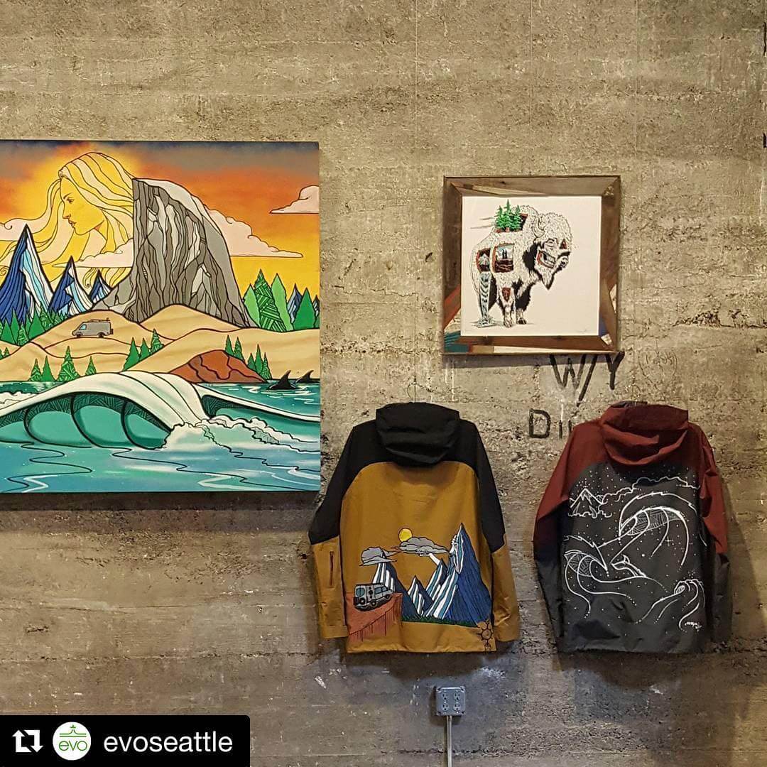 Repost @evoseattle …
Come join us tonight, 9/30 from 6-9pm as we raise money for @protectourwinters & @theyoungandbrave as we auction off art work by @chrisbenchetler and @skyewalker_art. Join us for a beer from @goodlifebrewing, tour Chris’ Sprinter, the @thestealthymarmot and catch the first public viewing of Chris’ short film #chasingadvanture filmed and edited by @skichef!