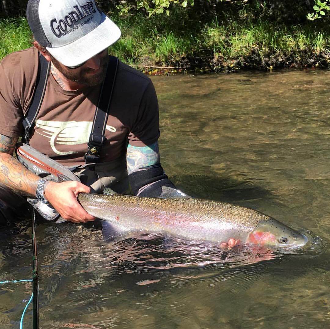 Fact: #steelhead will bite your fly if you’re wearing a @goodlifebrewing hat. Click the link in our bio and head to our online store to get yours! 📸: @ericeffinmoore