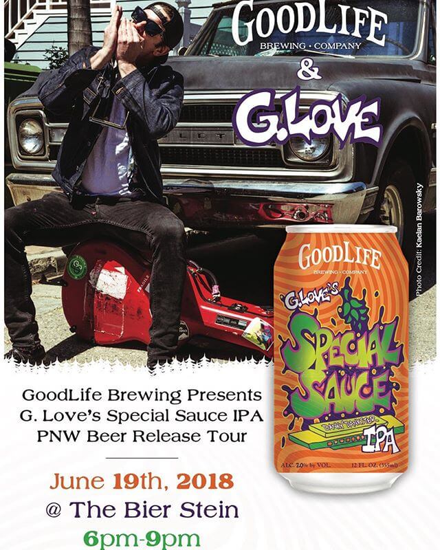 Oh yeah! We are hitting the road for the GoodLife Brewing Presents G. Love’s Special Sauce IPA PNW Beer Release Tour TODAY! Come join us and @phillyglove at @biersteineugene tonight from 6pm-9pm and try some of the Special Sauce IPA aka Danky Dankster IPA! We’ll be giving out swag and G. Love will be playing a FREE show from 7:30pm-8:30pm so get there early to get a seat! #dankydanksteripa