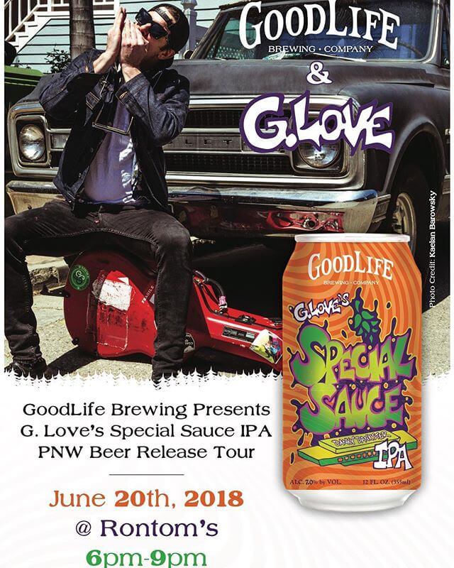 We are headed to #portland for the GoodLife Brewing Presents G. Love’s Special Sauce IPA PNW Beer Release Tour TODAY! Come join us and @phillyglove at @rontoms_pdx tonight from 6pm-9pm and try some of the Special Sauce IPA aka Danky Dankster IPA! We’ll be giving out swag and G. Love will be playing a FREE show from 7:30pm-8:30pm so get there early to get a seat! #dankydanksteripa