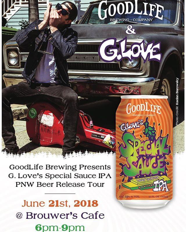 Tomorrow is the last stop on the GoodLife Brewing Presents G. Love’s Special Sauce IPA PNW Beer Release Tour and it’s the #summersolstice! Come join us and @phillyglove at @brouwerscafe #tomorrow in #seattle from 6pm-9pm and try some of the Special Sauce IPA aka Danky Dankster IPA! We’ll be giving out swag and G. Love will be playing a FREE show from 7:30pm-8:30pm so get there early to get a seat! #dankydanksteripa