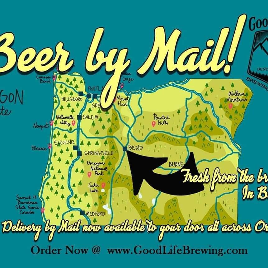 HEY OREGON! We are excited to offer Beer by Mail now shipped to you or your buddy’s door! 
We are only shipping to OREGON addresses at this time. More States to come, stay tuned. 
Must be 21+ to place an order & ID required at delivery. 
UPS Signature Required at delivery!
Shop Now at
https://www.goodlifebrewing.com/product-category/packaged-beer/