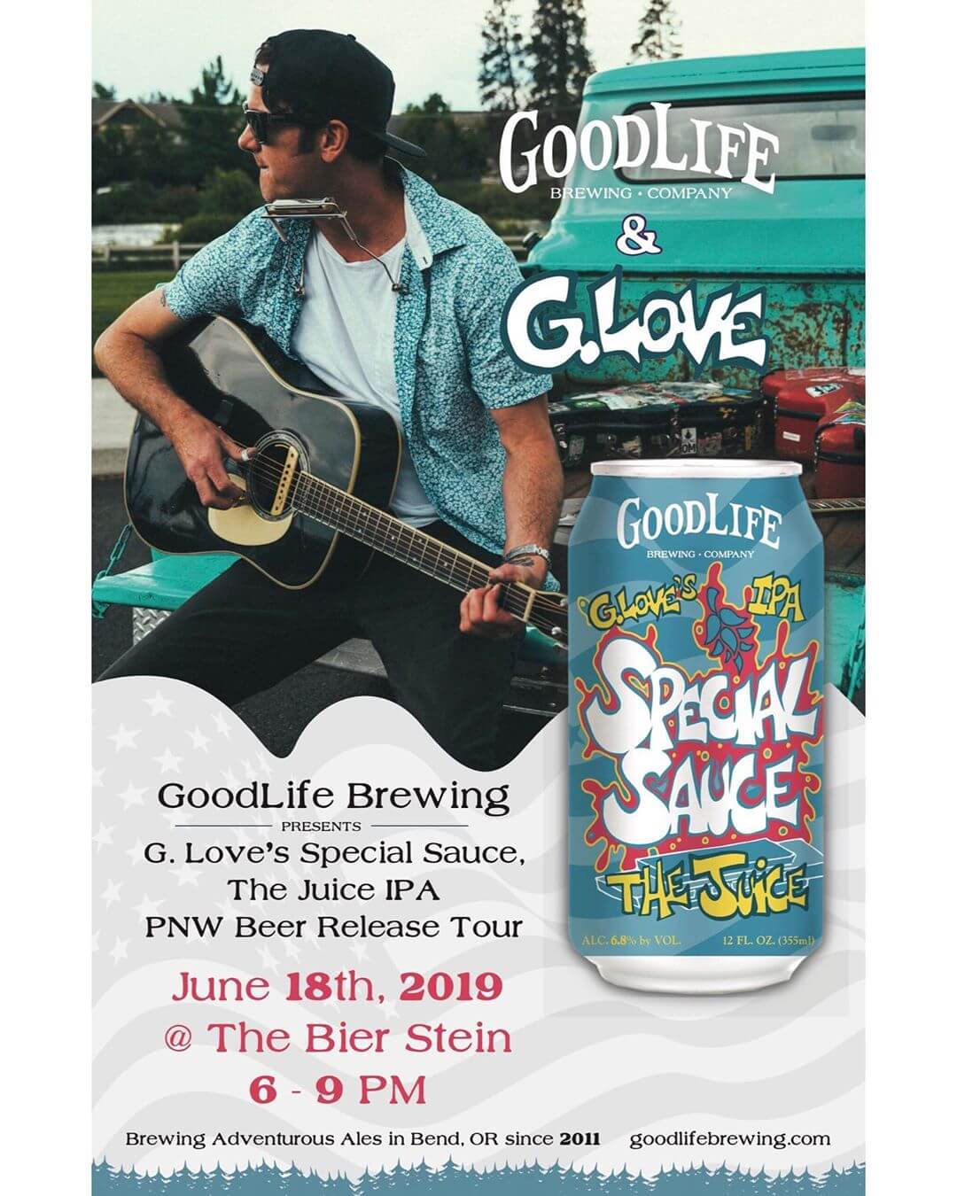 The GoodLife Juice Tour continues tonight @biersteineugene and @phillyglove is getting ready to go on soon! If you’re in #eugeneoregon get on down here for an epic free show!