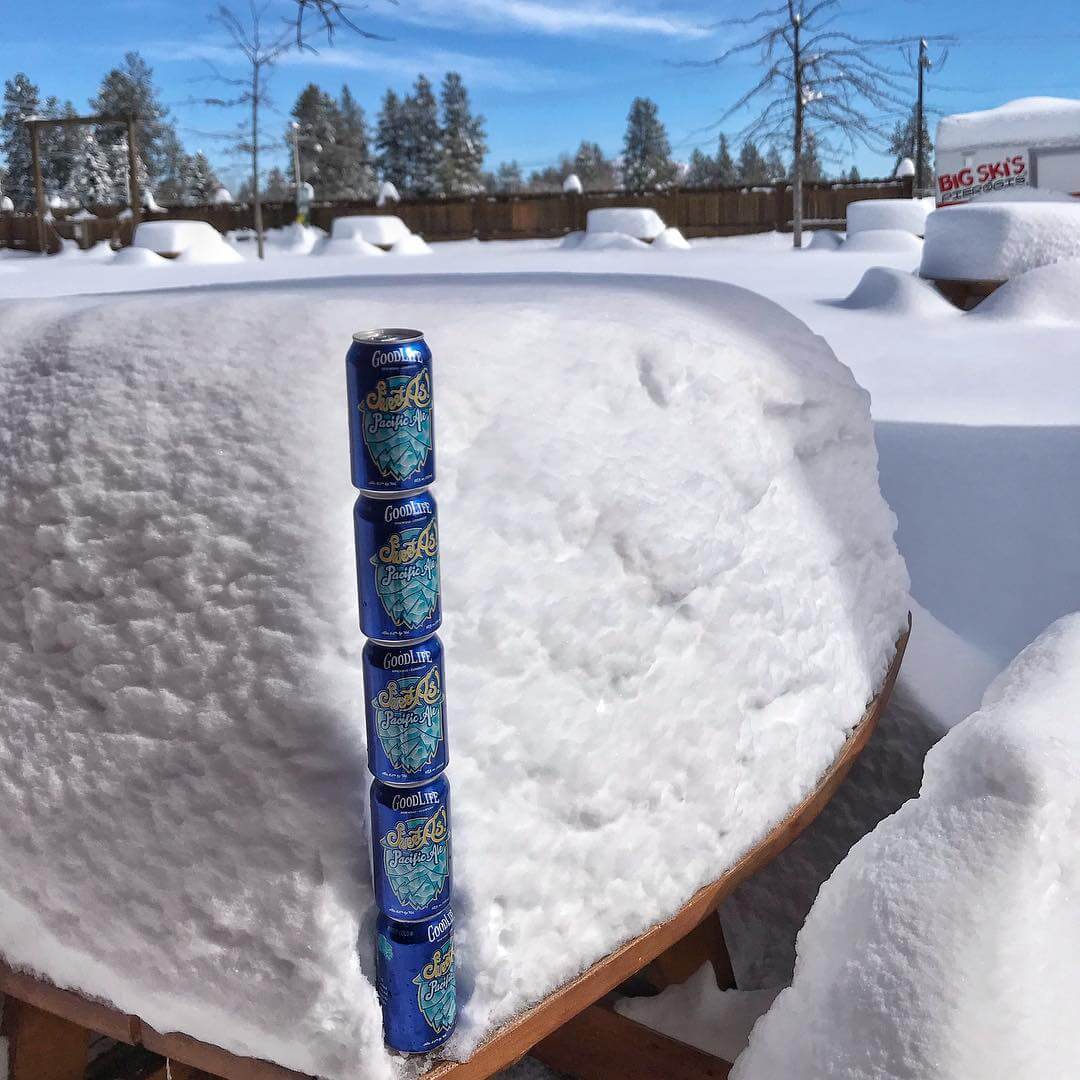 The storm has cleared and the snow has settled, but we are still five cans high of snow in the biergarten!