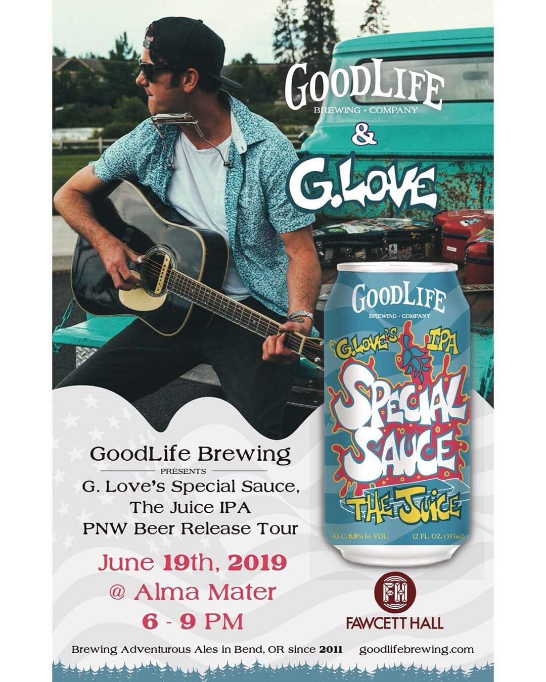 We have the last stop on the GoodLife Juice Tour tonight in #tacoma @almamatertacoma! Tickets are $5 which is being donated to the @southsoundsurfrider so they can help keep our waters clean. Doors open at 6pm and tickets are available for sale via the link in our bio! The Juice is loose and we hope to see you there!